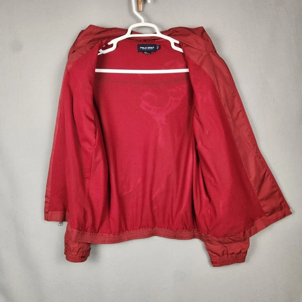 Polo Golf Ralph Lauren Jacket Mens‎ Large Red Packable Hood Windbreaker Full Zip